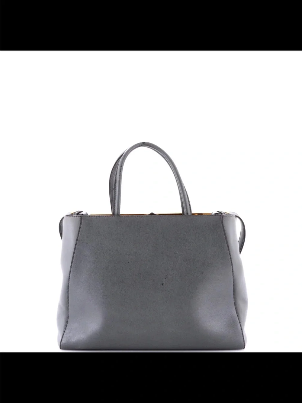 Fendi Vitello 2Jours Medium Structured Gray Leather Satchel Handbag Purse Top